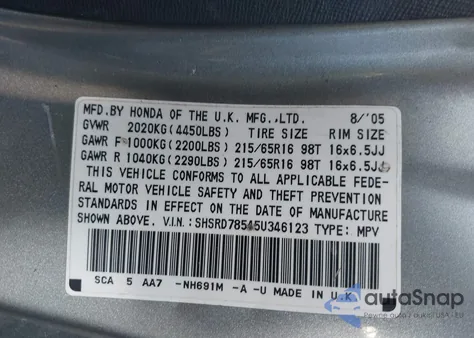 2005 Honda Cr-V Lx from USA, damaged, VIN SHSRD78545U346123